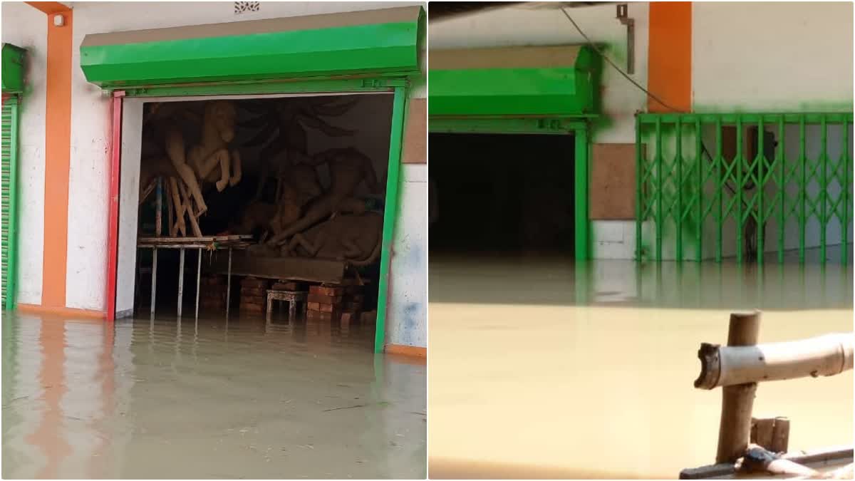 Durga idols put under water due to flood