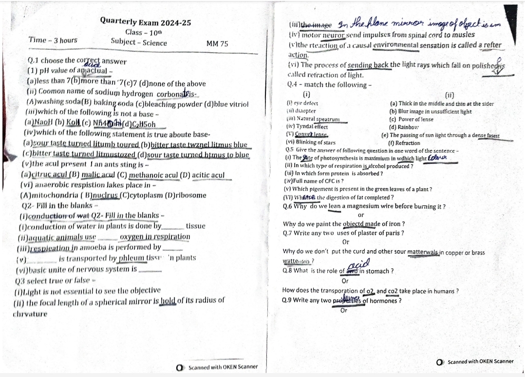 CLASS 10 QUARTERLY EXAM QUESTIONS PAPER MISTAKES