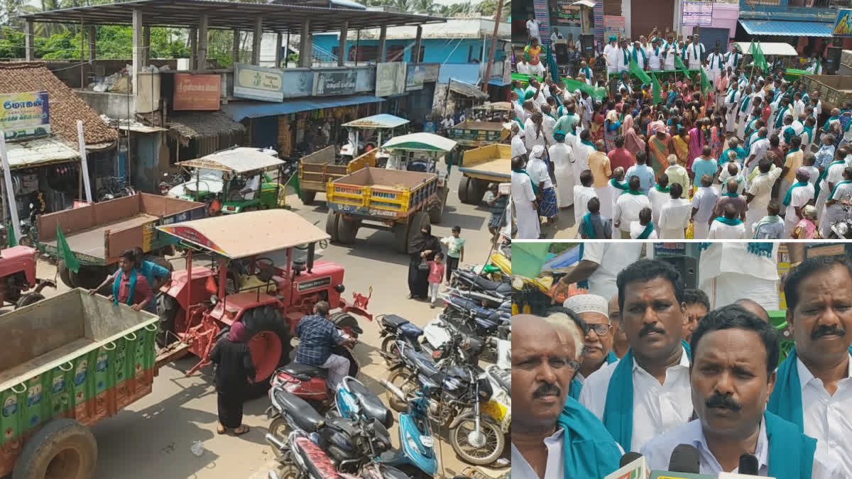 near kumbakonam Farmers road block Protest to demand to get cauvery water and high voltage electricity power