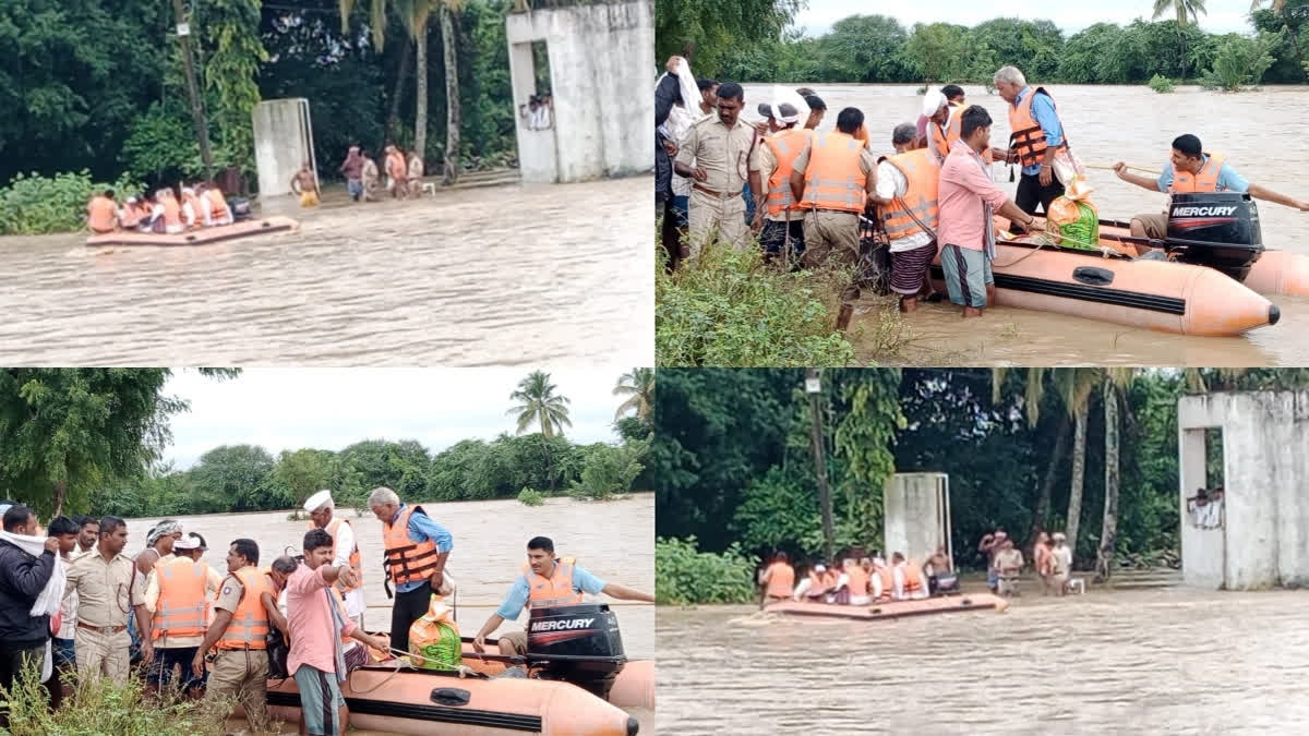 Twenty-five devotees, who were stranded near a ditch due to heavy rains, were successfully rescued on Monday morning at the Ramalinga Math, located on the outskirts of Baraduru village in Savanuru taluk.