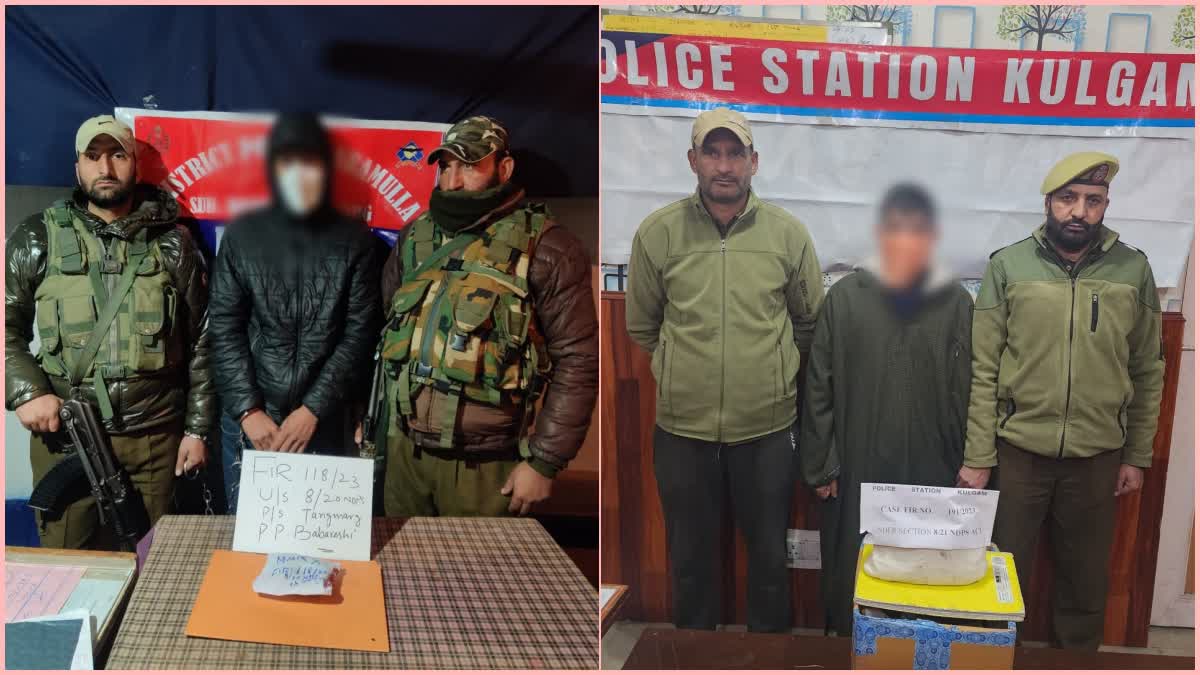 Etv Bharatwar-against-drugs-two-drug-peddlers-arrested-with-contraband-substances-in-kashmir