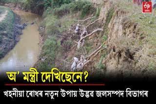 Efforts to prevent erosion by tying clay sacks on tree branches