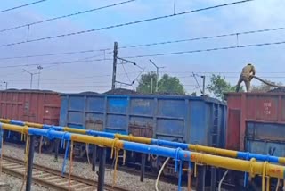 goods train catches fire