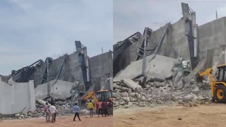 stadium collapses in Telangana  under construction stadium collapsed in Telangana  Telangana stadium collapsed Rangareddy  private indoor stadium collapsed  നിർമാണത്തിലിരുന്ന സ്റ്റേഡിയം തകർന്നു  സ്റ്റേഡിയം തകർന്നുവീണു  തെലങ്കാനയിൽ സ്റ്റേഡിയം തകർന്നു  തെലങ്കാന രംഗറെഡ്ഡി സ്റ്റേഡിയം തകർന്നു  കെട്ടിടം തകർന്ന് അപകടം  നിർമാണത്തിലിരുന്ന കെട്ടിടം തകർന്നു