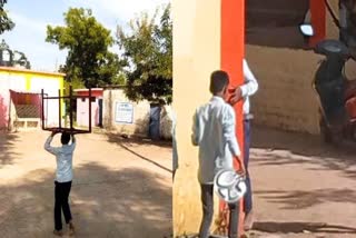 Students wash utensils in school