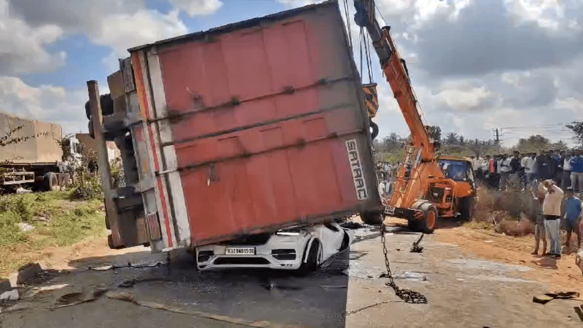 six killed as container overturns on car in nelamangala bangalore major road accident