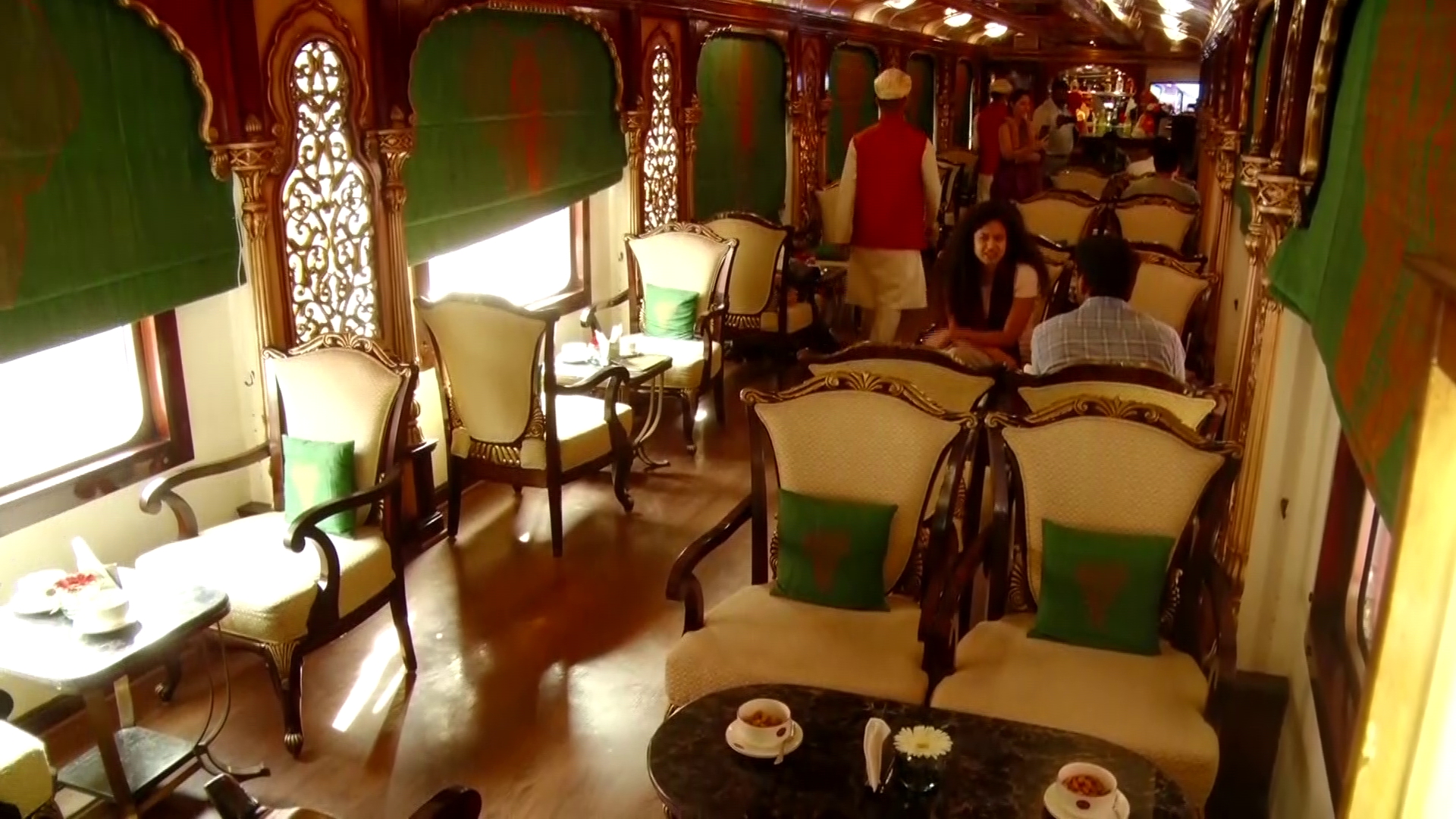 Inside view of the Golden Chariot train