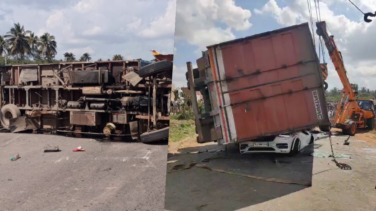 6 people killed as container overturns on car in Nelamangala