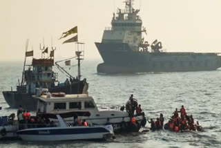 Passengers being rescued after a ferry capsized off Mumbai coast when a Navy craft crashed into it, Wednesday, Dec. 18, 2024.