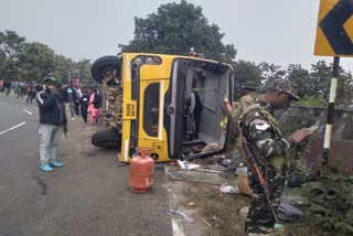 Several children injured after school bus overturned in Ranchi Sikidari Valley