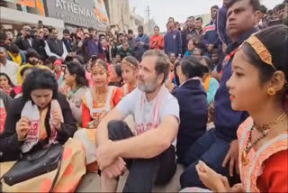 Rahul Gandhi on dharna after being denied to visit the birthplace of saint Sankardeva in Assam