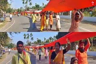kakopothar people start procession by holding a Dharma Dhwaja on the occasion of ram mandir pran pratishtha