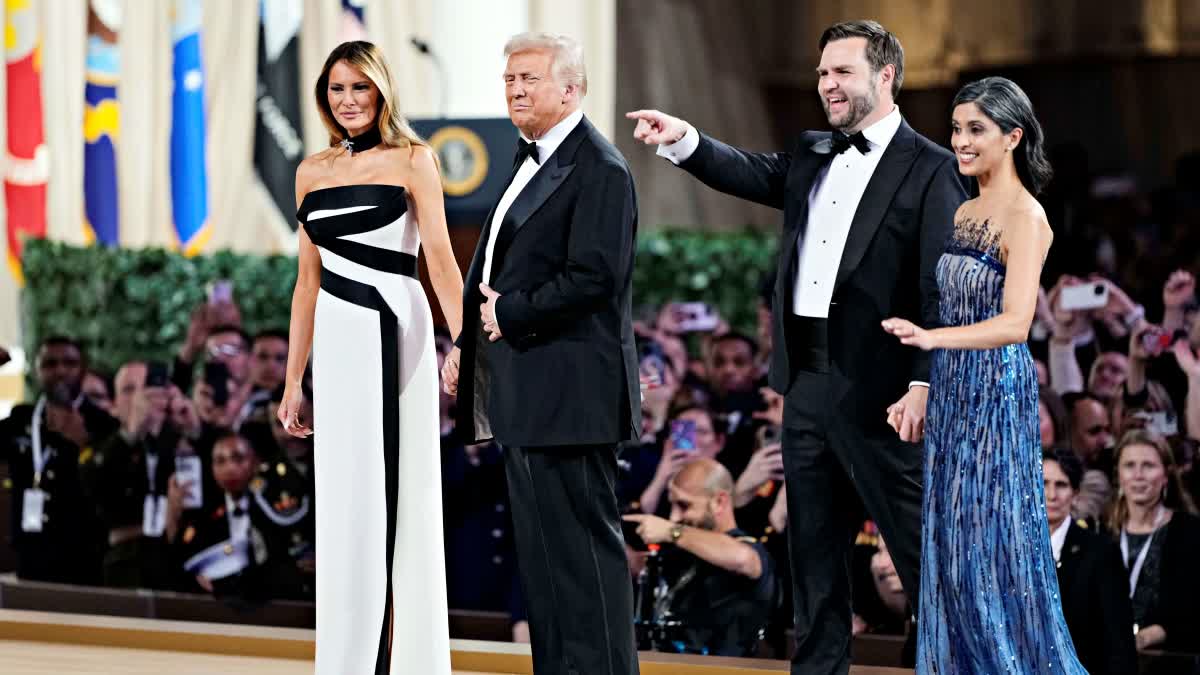 President Donald Trump with wife and Vice President JD Vance with wife