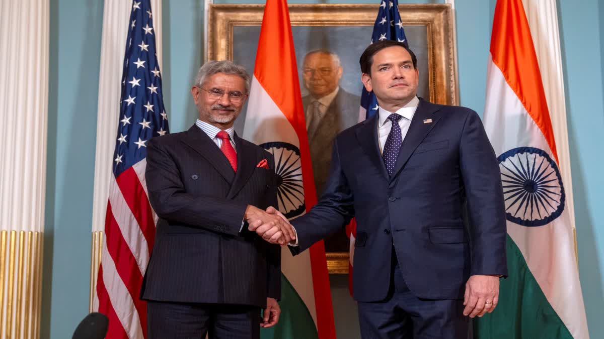 Secretary of State Marco Rubio, right, meets with India's Foreign Minister Subrahmanyam Jaishankar at the State Department,