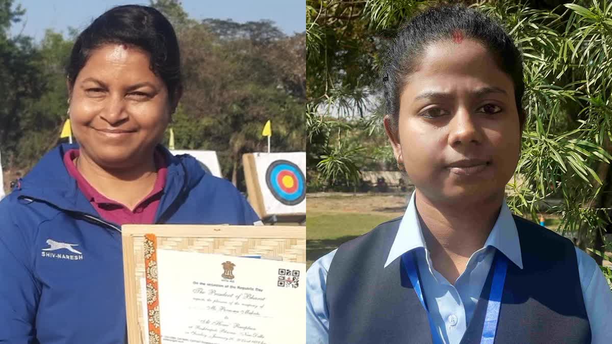 Dronacharya and Padma Shri Purnima Mahato (L) and Ritika Tirki, first tribal loco pilot to drive Vande Bharat Express