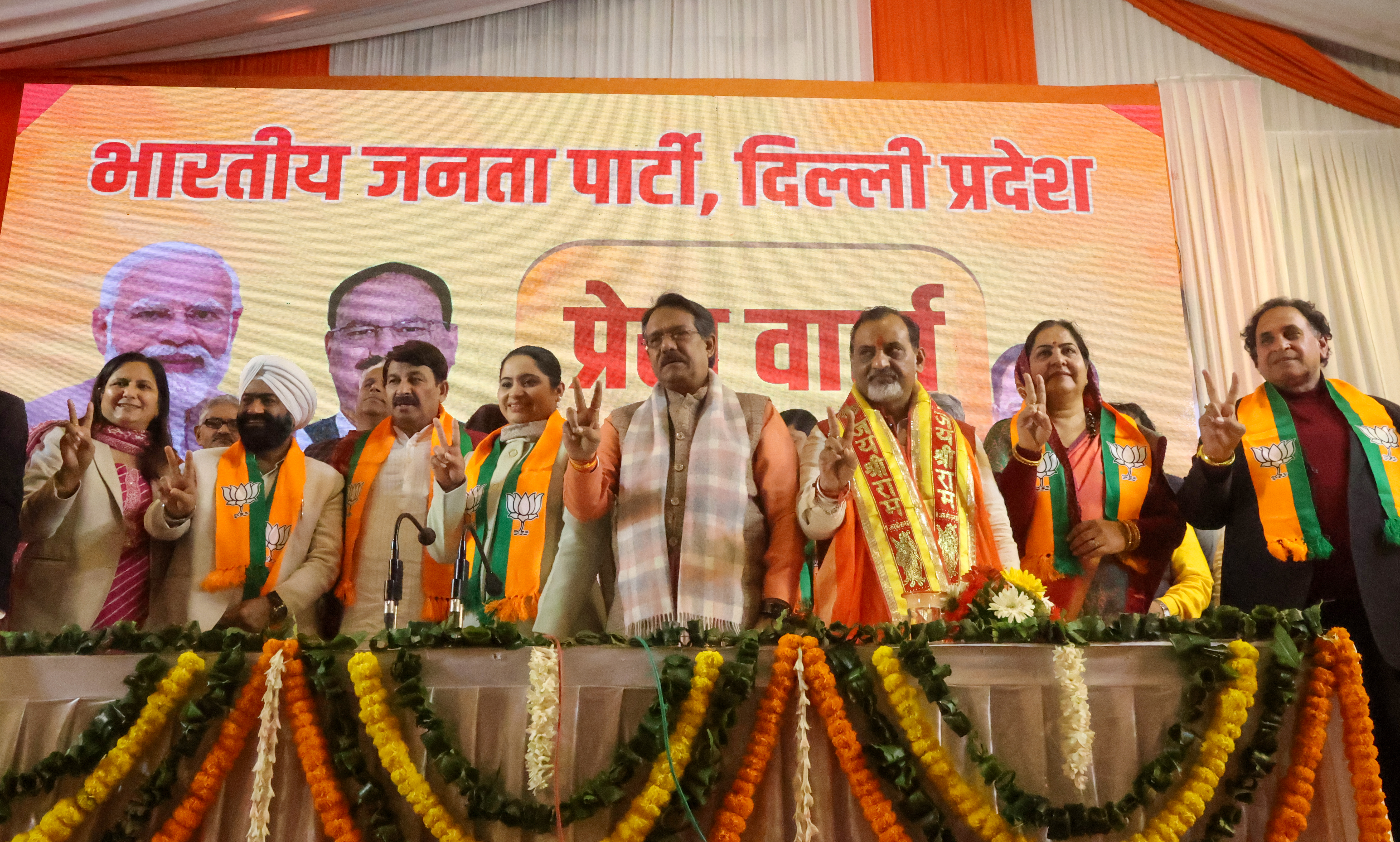 Union Minister Harsh Malhotra and BJP MP Manoj Tiwari.