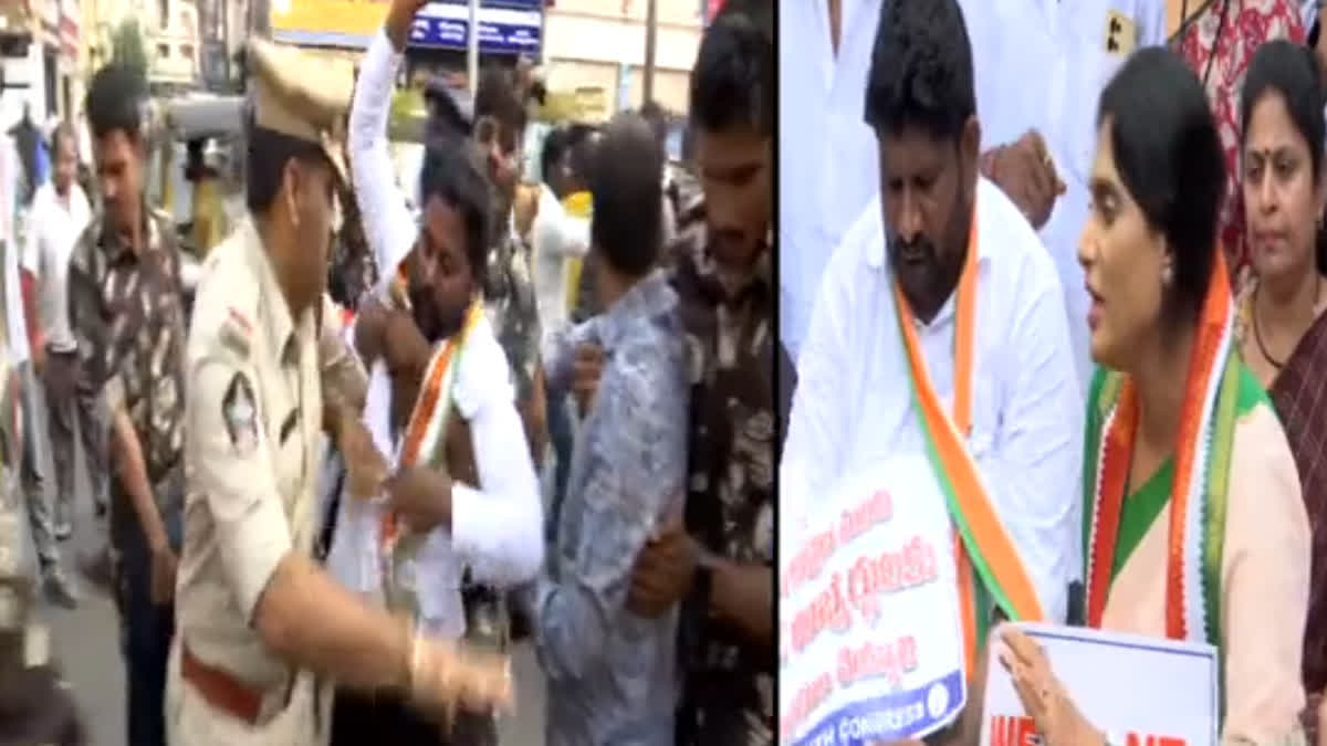 scuffles in andhra congress leader YS Sharmila led protest Chalo secretariat