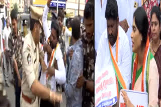 scuffles in andhra congress leader YS Sharmila led protest Chalo secretariat