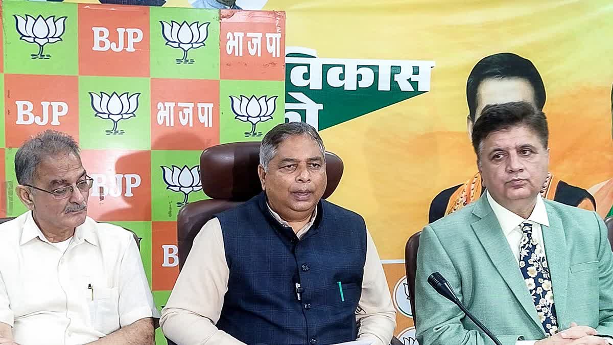 Jammu and Kashmir Bharatiya Janata Party (BJP) President Sat Sharma addresses a press conference, in Jammu