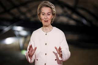 European Commission President Ursula von der Leyen arrives for a dinner at the Elysee Palace, during an event on the sidelines of the Artificial Intelligence Action Summit in Paris, Monday, Feb. 10, 2025.