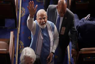 Indian Prime Minister Narendra Modi waves as he departs after delivering remarks to a joint meeting of Congress at the U.S. Capitol on June 22, 2023 in Washington, DC.