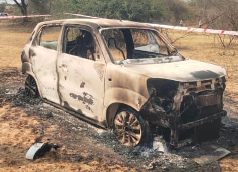 The bodies of three persons were found burnt in a car at Tumkuru