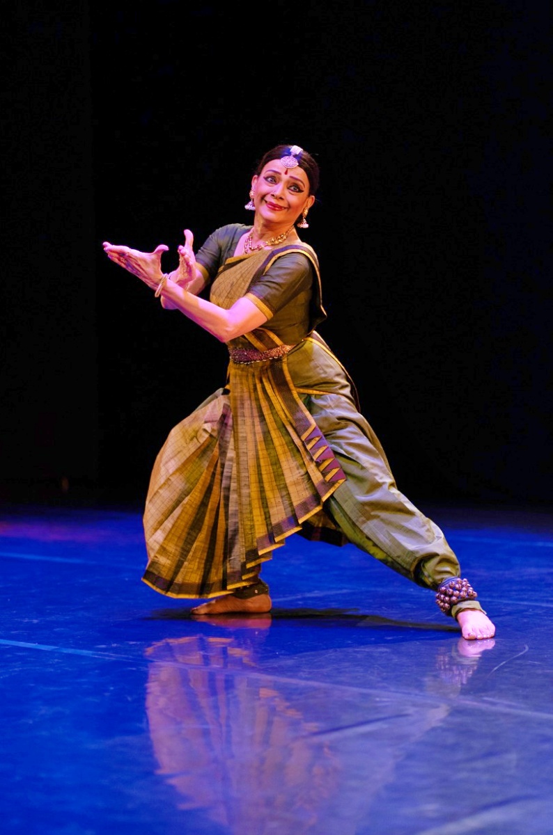 Bharatnatayam costume open like a fan to emphasise the dancer’s grace