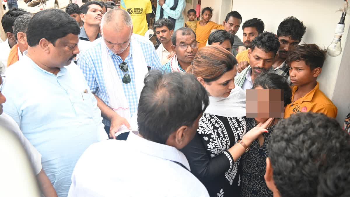 Chhattisgarh BJP MLA BHawna Bohra (M) during her visit to children orphaned in Kawardha road accident, on Tuesday May 21, 2024