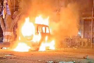 Police Vehicle Set On Fire In Patna
