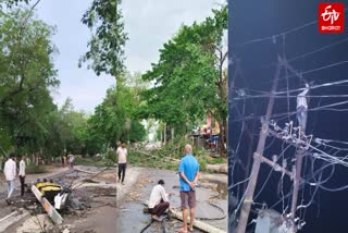 आंधी-बारिश ने से गिरे बिजली के पोल और ट्रांसफार्मर.