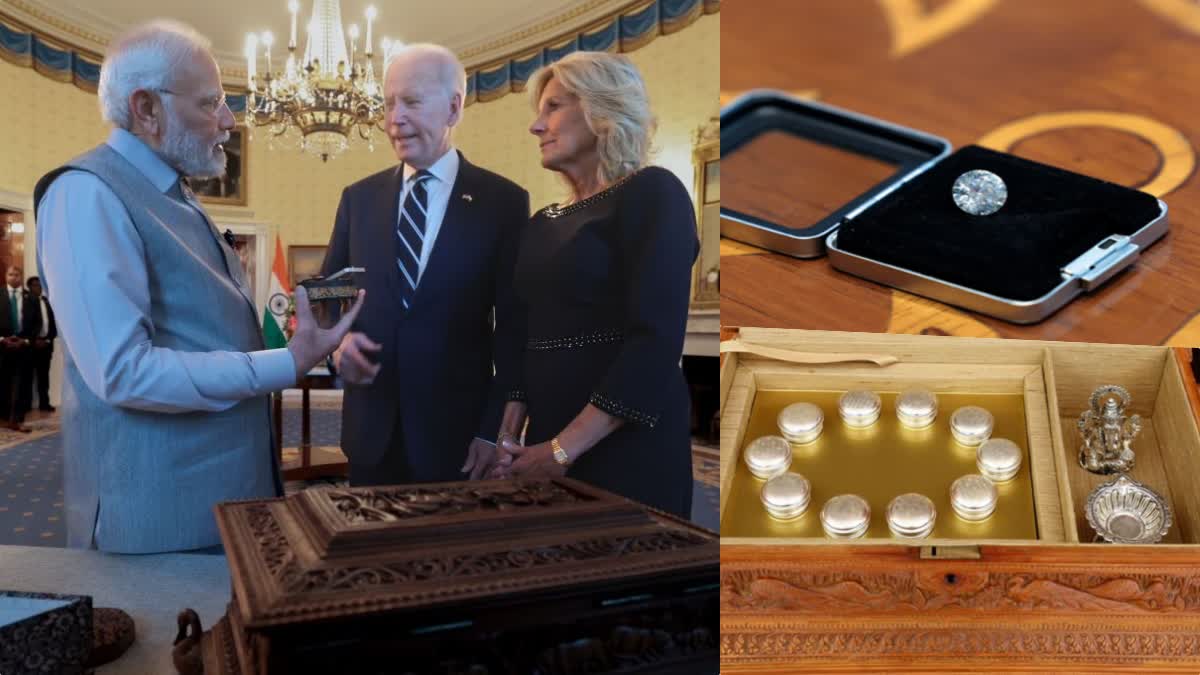 Jill Biden  PM Modi s Gift  ഇന്ത്യന്‍ പാരമ്പര്യം വൈറ്റ് ഹൗസിലും  US President joe Biden and Jill Biden  Jill Biden  ചന്ദനപ്പെട്ടിയിലെ ഗണപതി  15 ലക്ഷത്തിന്‍റെ വജ്രം  ബൈഡന്‍ കുടുംബത്തിന് പ്രധാനമന്ത്രിയുടെ സമ്മാനം  വൈറ്റ് ഹൗസില്‍ വിരുന്നൊരുക്കിയ പ്രസിഡന്‍റ്  പ്രധാനമന്ത്രി നരേന്ദ്ര മോദി  യുഎസ് പ്രസിഡന്‍റ് ജോ ബൈഡന്‍  ചന്ദനപ്പെട്ടി