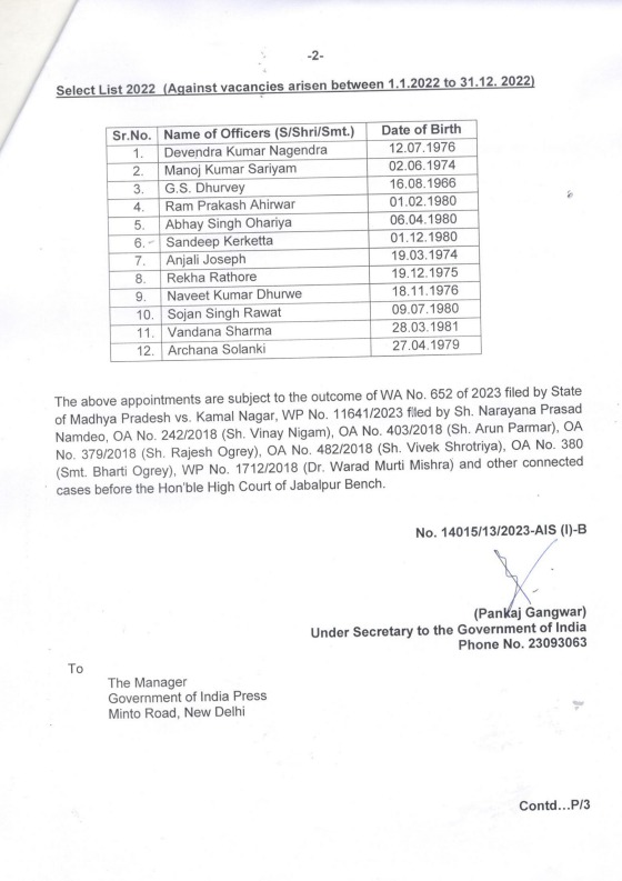 IAS status for officers of mp