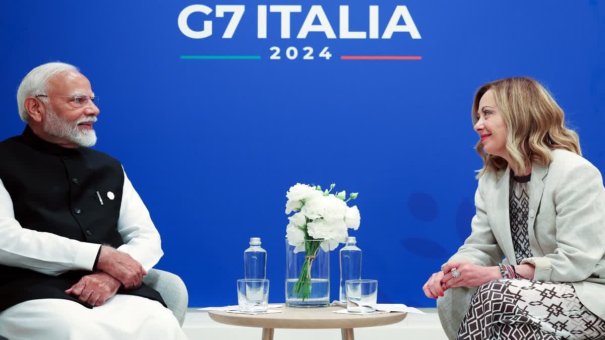 File photo of Prime Minister Narendra Modi and ltalian Prime Minister Girogia Meloni in a bilateral meeting on the sidelines of the G7 Summit, in Apulia