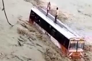 Roadways Bus Stuck in Flood Water in Bijnor 50 Passengers Battling Between life and Death