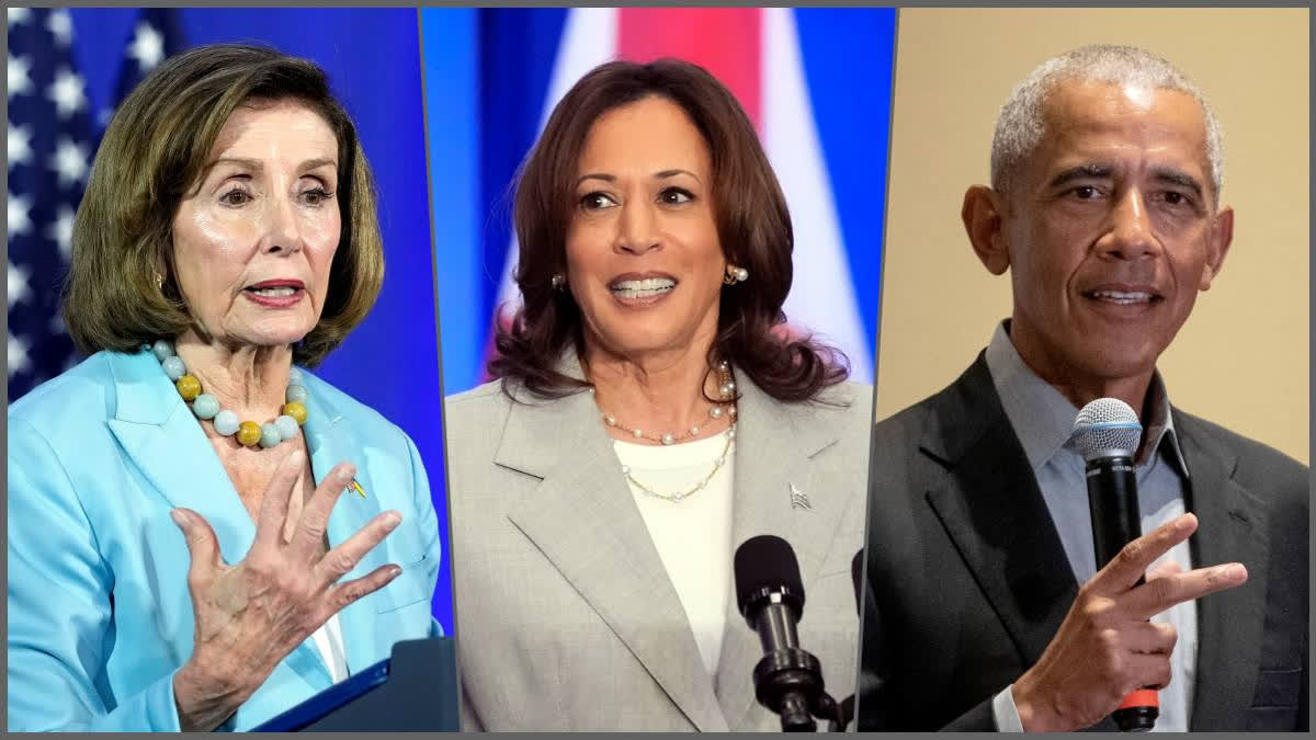 US ELECTION 2024  PRESIDENTIAL NOMINEE  US PRESIDENT BARACK OBAMA  KAMALA HARRIS AND NANCY PELOSI