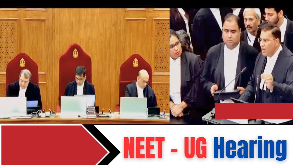 The Supreme Court Bench comprising Chief Justice D Y Chandrachud and justices J B Pardiwala and Manoj Misra begins hearing a batch of petitions related to the controversy-ridden medical entrance exam, NEET-UG 2024, which was held on May 5. The hearing comes after the National Testing Agency (NTA) Saturday released city- and centre-wise results of the medical entrance exam.