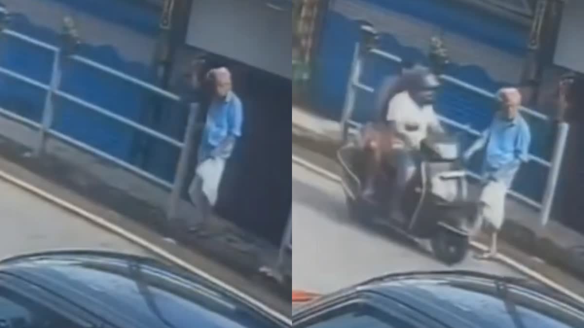 വ്യാപാരിയെ ബൈക്ക് ഇടിച്ചു  BIKE THAT HIT THE PEDESTRIAN  കാൽനട യാത്രക്കാരനെ ബൈക്കിടിച്ചു  മുക്കം അപകടം