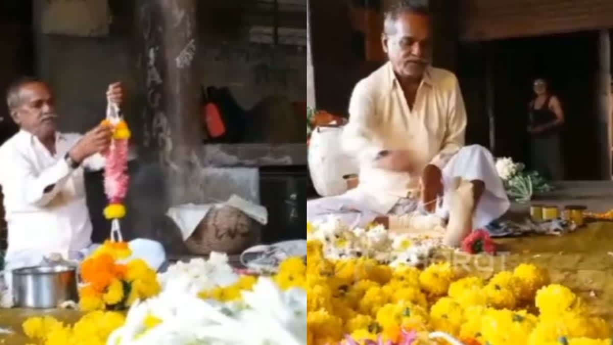 Muslim man Makes garlands to be offered Lord Ganesha