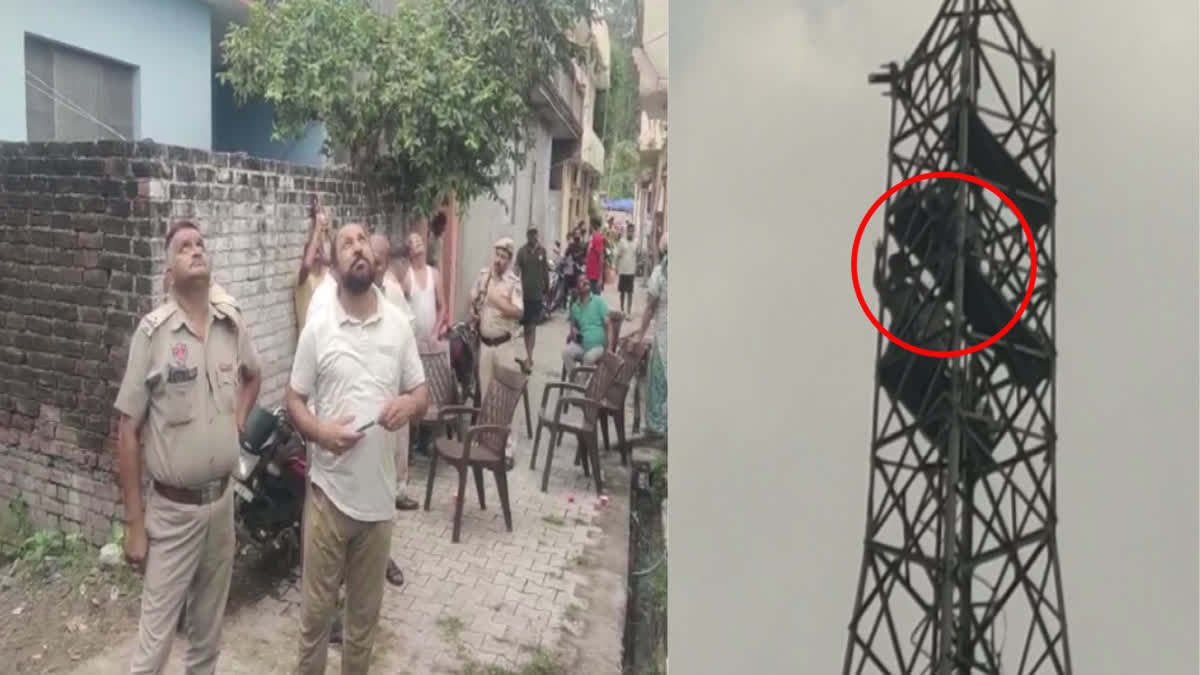 Elderly climbed mobile tower