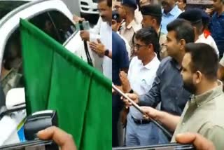 तेजस्वी यादव ने 'बिहार कार रैली' को हरी झंडी दिखाकर किया रवाना