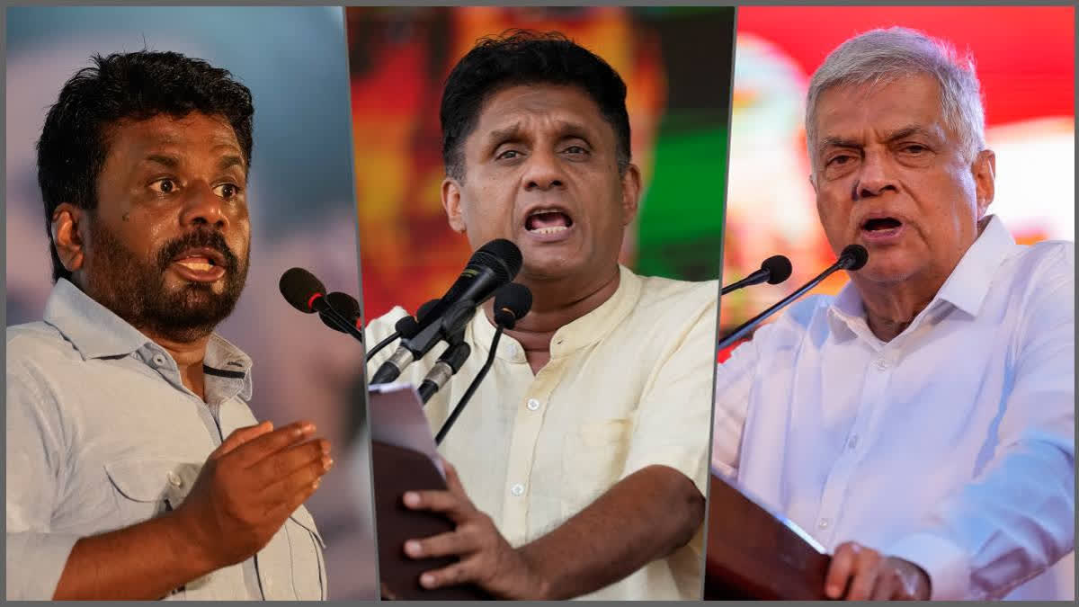 Collage of presidential candidates - Anura Kumara Dissanayake (L), Sajith Premadasa (C), Ranil Wickremesinghe (R)