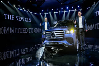 Mercedes-Benz India Chief Executive Officer (CEO) and Managing Director Santosh Iyer with Mercedes-Benz India Vice President Sales and Marketing Lance Bennett during the launch of the Mercedes-Benz GLS facelift, in New Delhi on Jan. 8 2024.