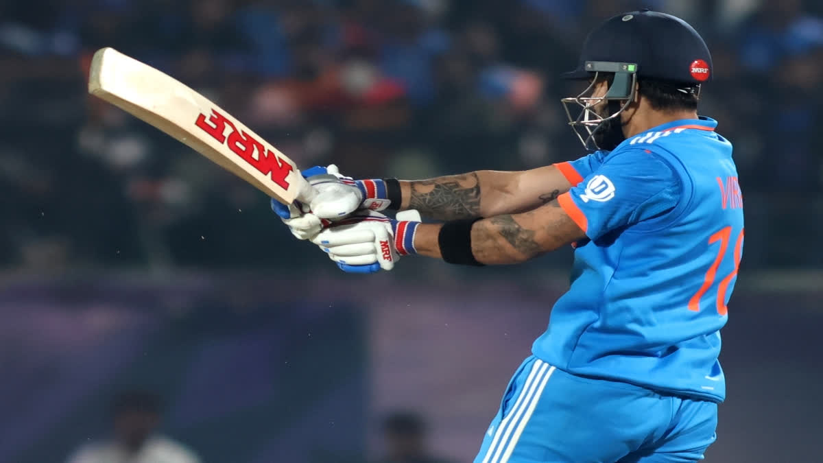 Virat Kohli in action against New Zealand in ICC Cricket World Cup match