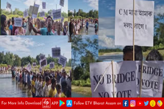 Public protest for bridge in Jonai