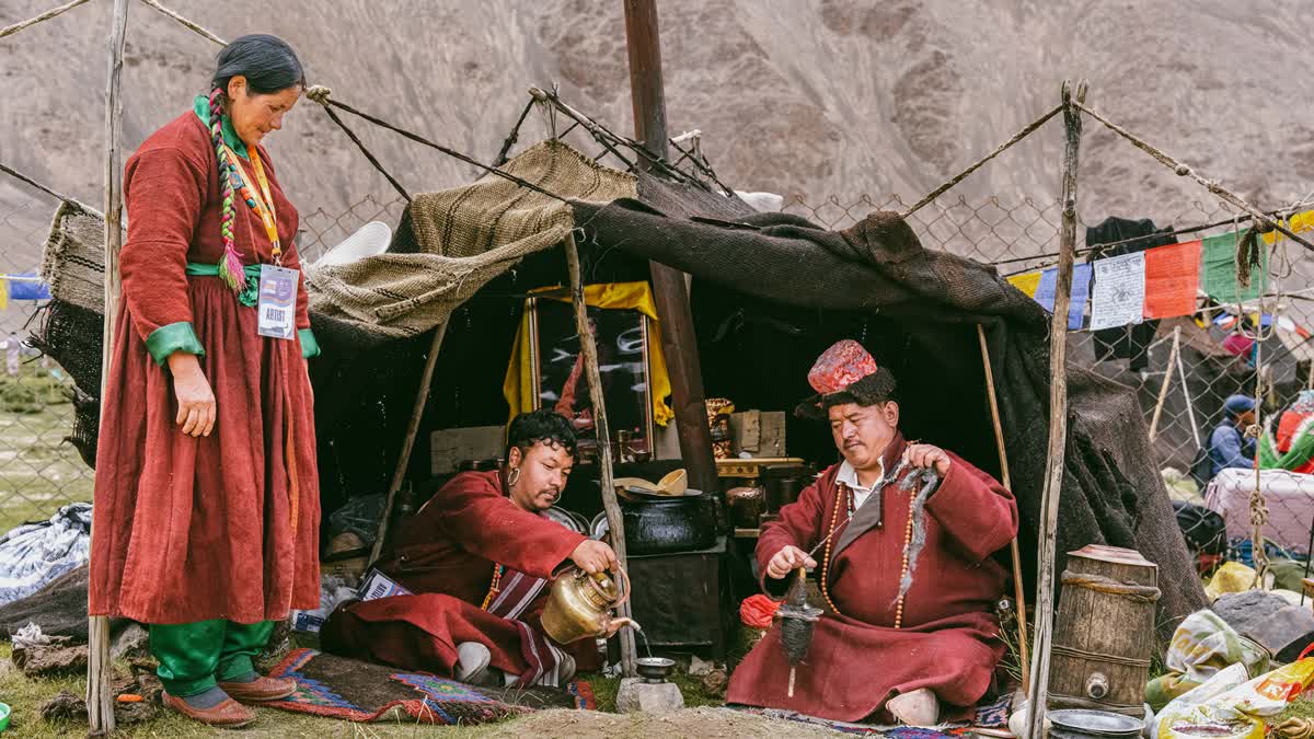 Locals at work at a border village in Ladakh