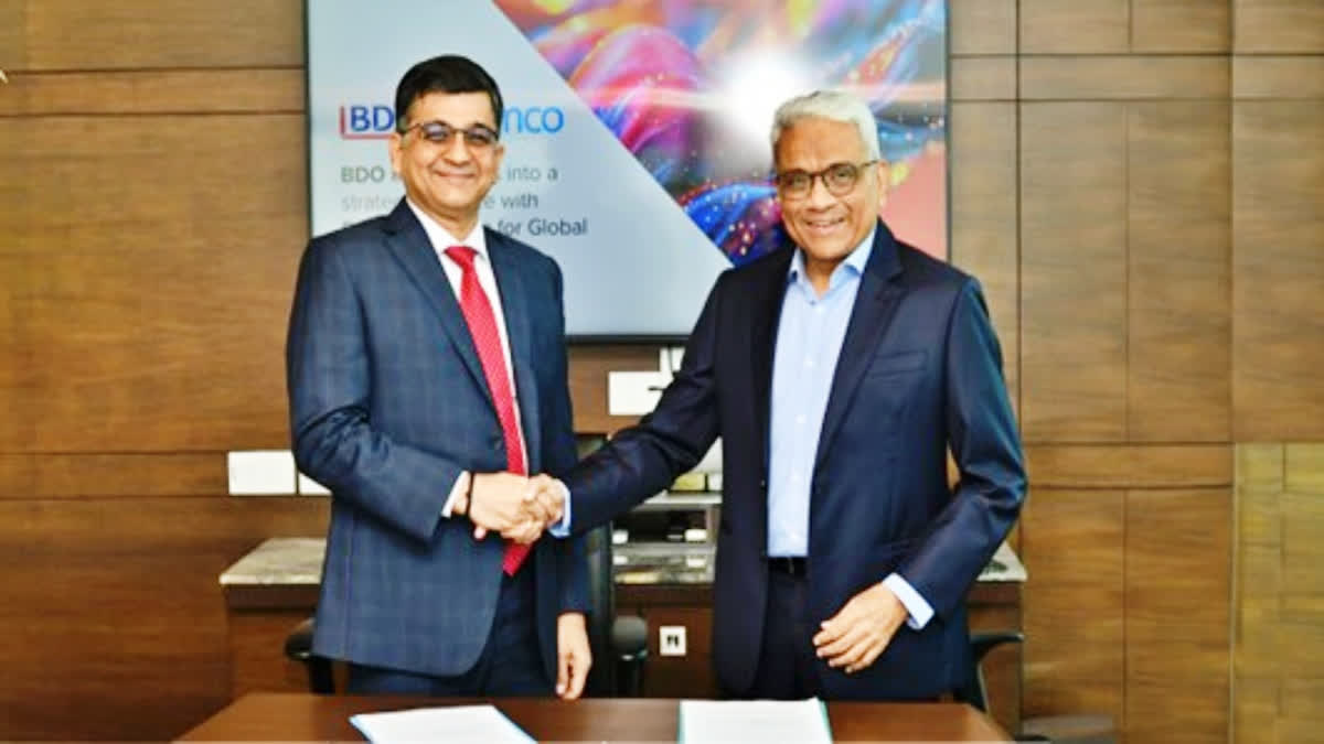 Sundar Subramanian, Chief Executive Officer, Ramco Systems and Milind Kothari, Managing Partner, BDO India, during the partnership signing ceremony in Mumbai