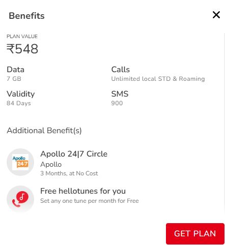 Airtel Rs 548 plan