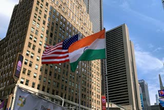 Indian National Flag Tricolour hoisted on the occasion of 74th Independence Day at Times Square in New York