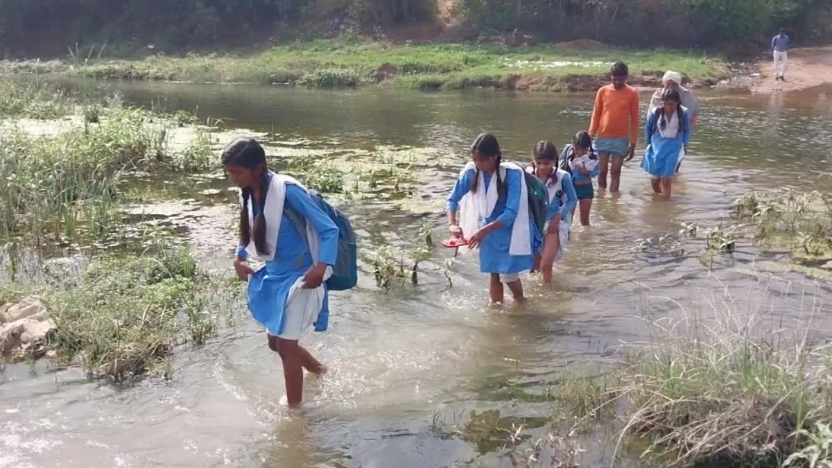 Datia Children Cross River to School