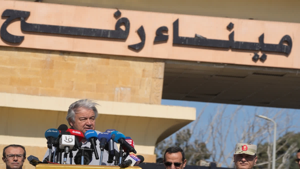 It is time to properly flood Gaza with life-saving aid, according to UN Secretary-General Antonio Guterres, who stood next to a lengthy line of waiting trucks on Saturday and called the famine within the enclave a moral travesty.